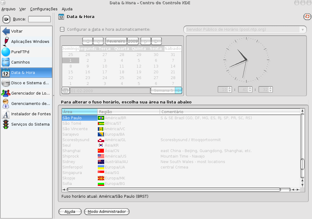 Data & Hora e Fuso-horário Ajustar a Data & Hora e também o Fusohorário no Biglinux não é nenhum pouco difícil, para isto basta clicar sobre o relógio e escolher Ajustar Data & Hora.