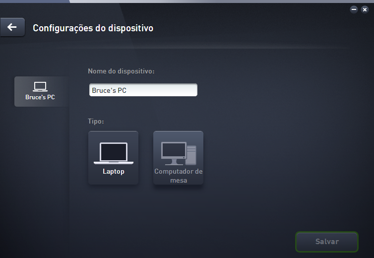 2.3.3. Como mudar o nome ou tipo do dispositivo? 1. Clique no botão Configurações, e depois selecione Configurações dos Dispositivos no diálogo pop-up. 2.