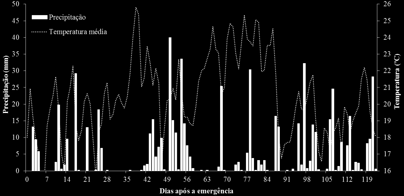 12 Figura 1. Precipitação pluvial (mm) e temperatura média (ºC) de novembro de 2013 à março de 2014, Curitibanos-SC.