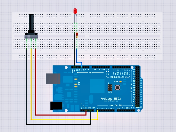 Figura 6: Montagem do Circuito Código-fonte int potpin = 0; int ledpin = 11; int val = 0; void setup() { pinmode(ledpin,