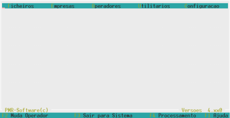 1.1- MENU DO GESTOR FICHEIROS Caso o operador tenha senha de acesso inferior não entrará neste ecrã, passando directamente para o ecrã de Selecção da Empresa (ver ponto 1.2 Ficheiros, página 2).