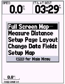 Referência Página de Opções de Mapa Set up Page Layout Esta opção permite selecionar o número de linhas dos campos de dados e o tamanho do texto usado nos campos.