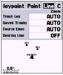 Referência Página de Opções de Mapa Saved Tracks são arquivos de trilhas que foram salvos na memória da unidade. Course Lines controla a exibição da linha de rota e Go to Line.