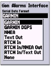 Setup Menu Interface tab. Referência Menu Principal: Tabs de Interface - setup Menu de configuração - tab de interface O tab de interface contém um campo, Serial Data Format.