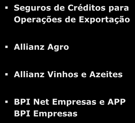 3. SOLUÇÕES BPI AGRICULTURA Investimento Tesouraria Seguros e Serviços Linha BPI PDR 2020 Novo Linha IFAP Curto Prazo Seguros de Créditos para Operações de Exportação Linha PME