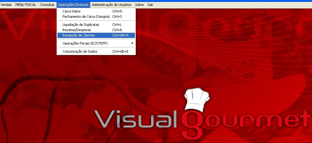 Operação com Cartões de Consumo 3.3 9 Recepção de Clientes Dentro do VisualGourmet (PAF-ECF), acesse as "Operações Diversas - Recepção de clientes".