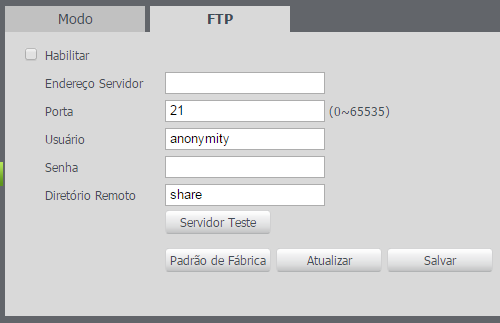 Modo Nesta tela, apresentada na figura Função modo, é habilitada/desabilitada a função.