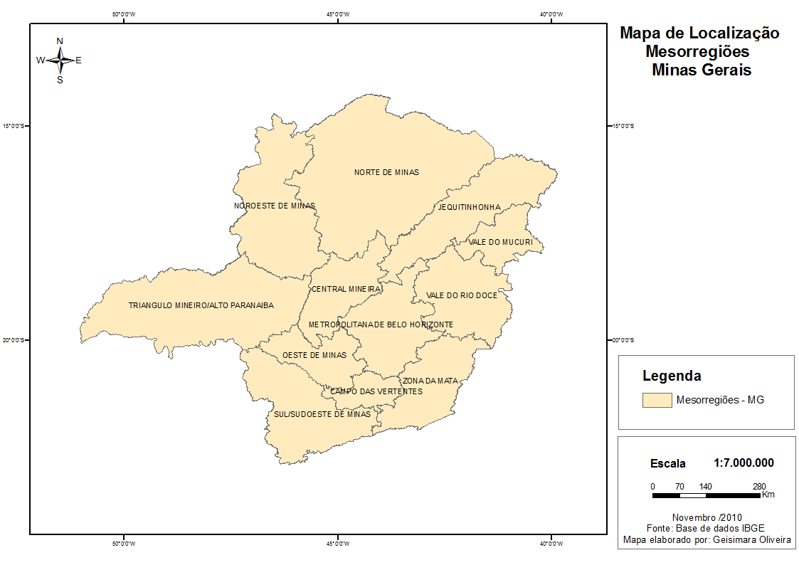 Figura 2 Localização das mesorregiões do Estado de Minas Gerais.