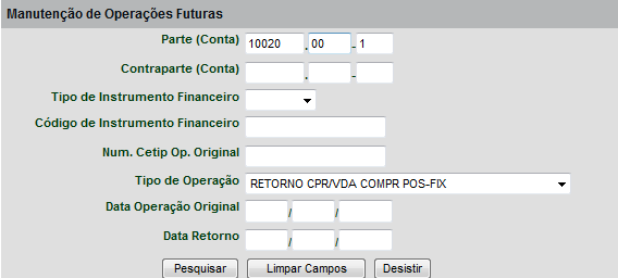 Manutenção de Operações Futuras Manual de Operações Visão Geral Permite ao usuário consultar as operações registradas na Cetip, com compromissos futuros.