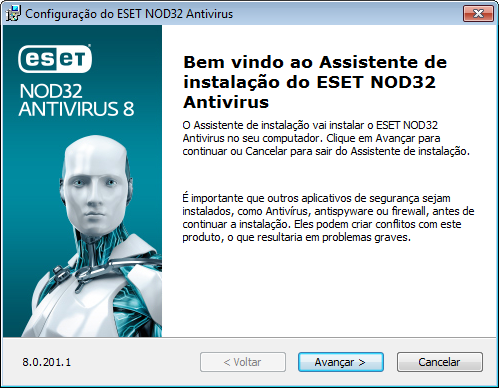 Instalação O ESET NOD32 Antivirus contém componentes que podem entrar em conflito com outros produtos antivírus ou software de segurança instalados no computador.