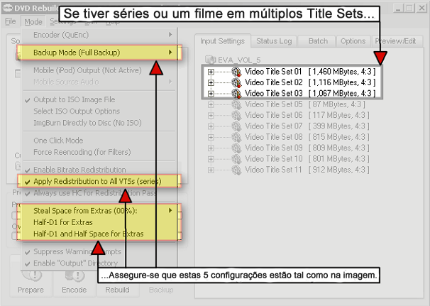 PASSO 3b: Verifica as tuas configurações (para múltiplos Title Set) ## Se os teus episódios ou filme estiverem em múltiplos Title Sets, terás
