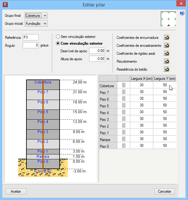 CAD 29 Fig. 1.50 Por fim, prima em Aceitar. Prima, de seguida prima em Copiar. Prima sobre o pilar P3, surge a janela do comando Copiar, active as opções Grupo inicial e final e Dimensões.