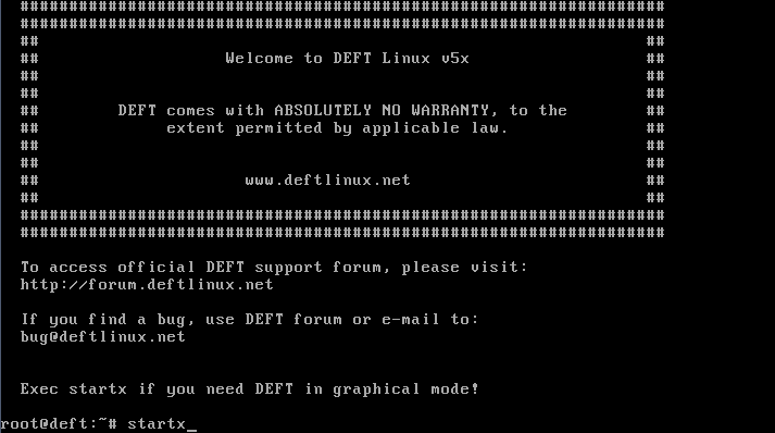 Inicialização do DEFT & Xplico Após o boot com o DEFT, precisamos verificar se o dispositivo de rede está