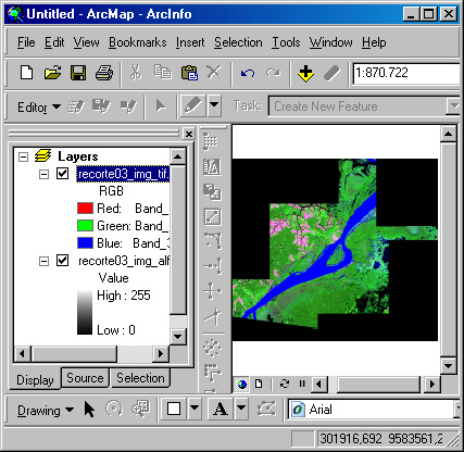 Os arquivos no ArcMap são organizados por camadas que utilizam a sobreposição como método de posicionamento dos arquivos, onde uma