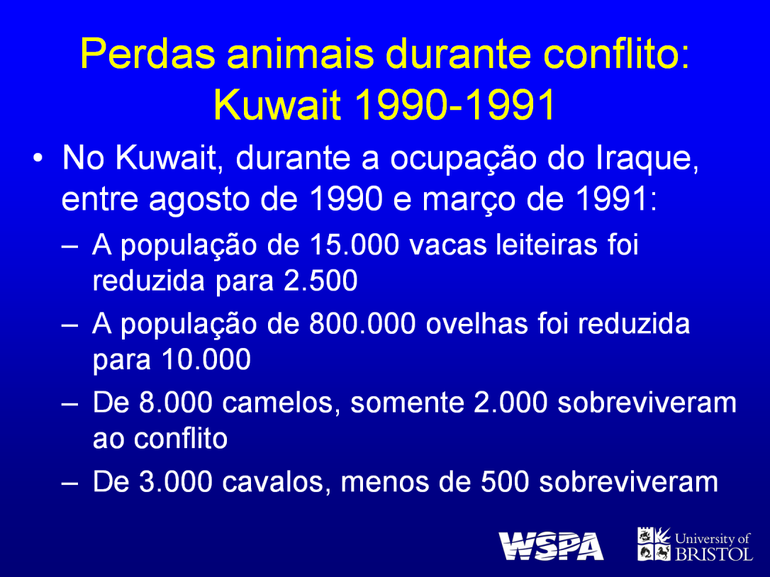 Em muitos países, esta perda de animais teve efeitos danosos severos para a população humana que, muitas vezes, depende de seus animais para sua alimentação, fonte de renda, etc.