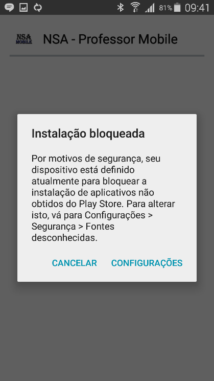 PROCEDIMENTO DE INSTALAÇÃO E OPERAÇÃO DO NSA PROFESSOR MOBILE 1.