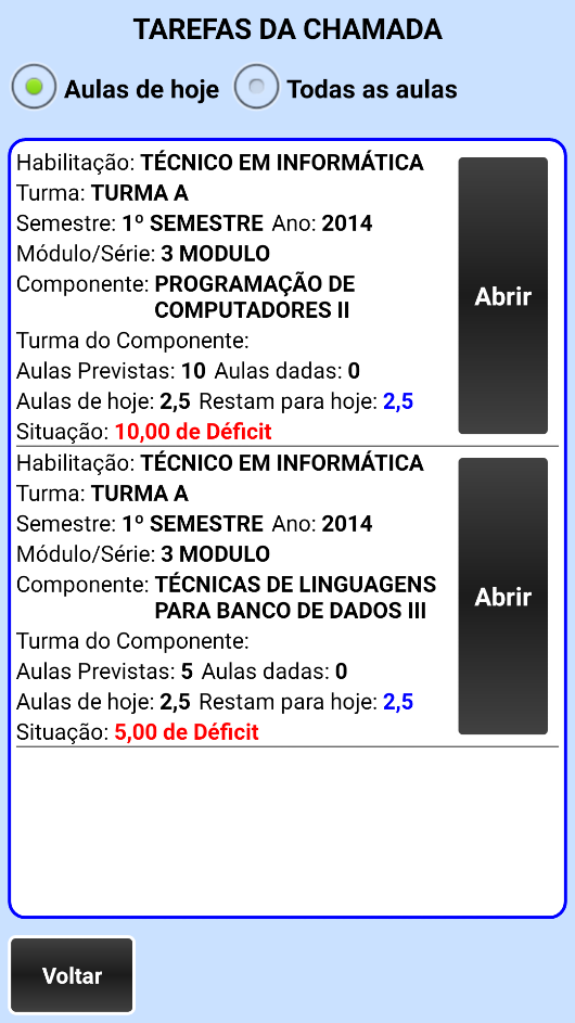 Menu principal do aplicativo. (Figura 11) Clique para abrir a chamada. Clique para ler as mensagens.