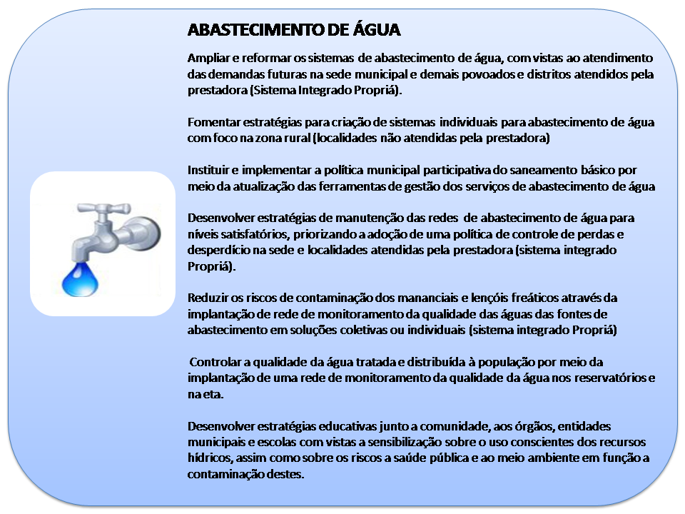 7 - PROSPECÇÃO PARA CONSTRUÇÃO DOS PROGRAMAS E AÇÕES Neste capítulo serão resgatadas algumas informações do diagnóstico e prognóstico do PMSB de Ilha das Flores, para cada um dos quatro eixos do