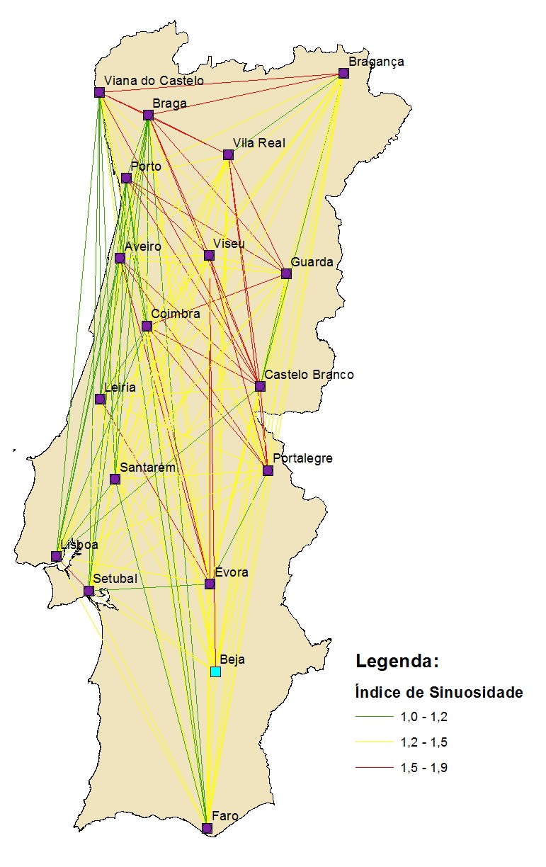 Figura 16 - Índices de sinuosidade nas ligações interdistritais do