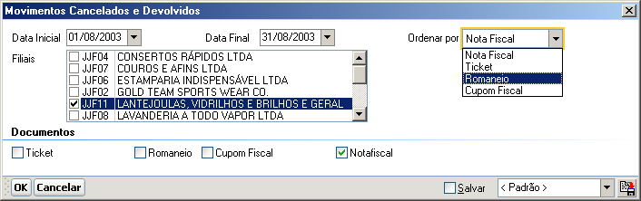 É importante que esteja bem clara qual a necessidade da consulta a ser feita porque este relatório oferece muitas opções de impressão devido à quantidade de campos de seleção disponíveis.