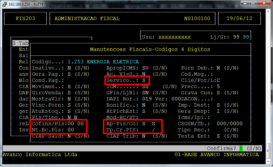 15 3. Tabela de CFOP Administração Fiscal Tabelas Fiscais Códigos Manutenção Campos referentes à tela acima: Serviço: Informe (S) para Serviços ou (M) para Mercadorias. COFINS/PIS: CST de PIS/COFINS.