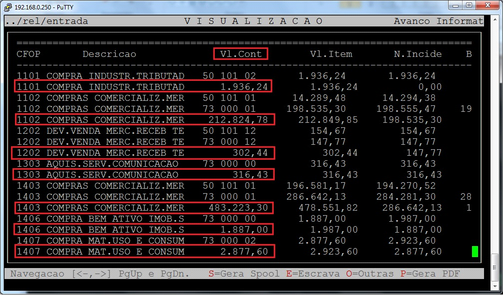 30 NF Inc...: (Itens c/incidencia:sim:(s) NAO:(N) Tr/Ntr/NF:(R) TODOS :(T) PVA:(P) DIF.CST:(X)).