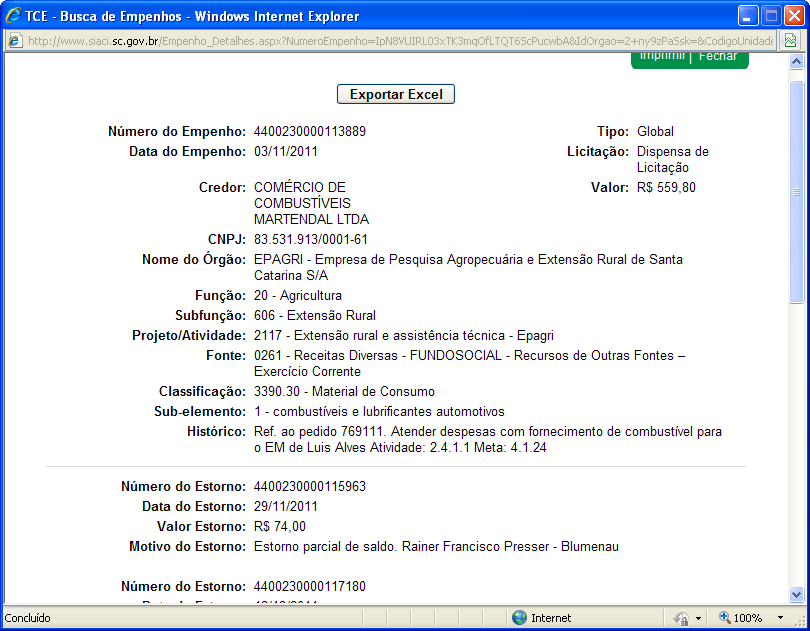 3.1.11. Retenções e Consignações Informa os valores de retenções e consignações efetuadas pelo Estado.