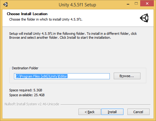 Figura 4: Instalação do Unity (Components to install).