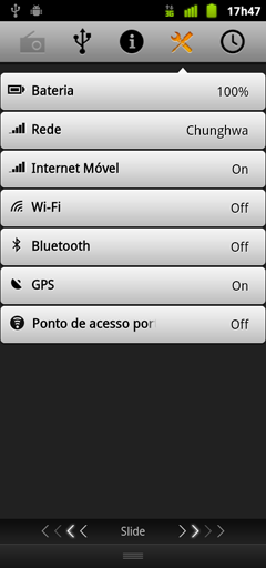 Arraste a área de Notificação para baixo no ecrã, ou toque na área para ver mais informações acerca de novos eventos. Pode também usar a barra de deslizamento para mudar entre páginas.