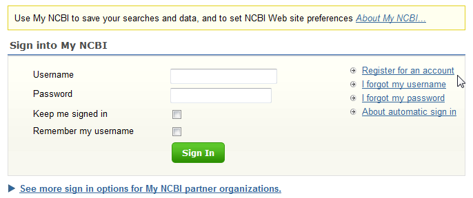 45 16. My NCBI 16.1 Recursos do My NCBI My Saved Data o Searches: Salvar estratégias de busca para obter atualizações, incluindo atualizações automáticas por e-mail.