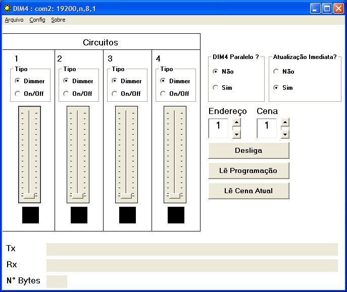 O uso do programa é bastante intuitivo, use os controles deslizantes para programar o nível de intensidade para cada circuito.