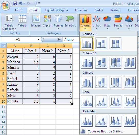 Construindo gráficos Apostila de Excel 2007 Breno Damasceno Um gráfico é uma representação visual de um conjunto de valores.