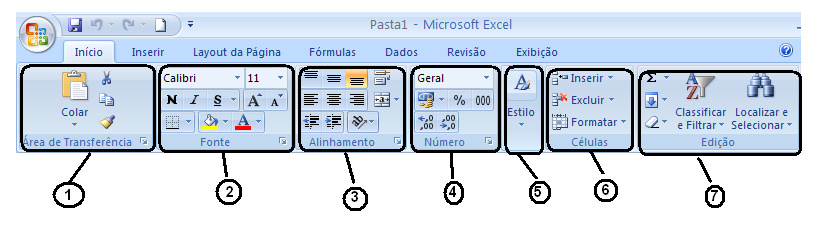 Fonte: Alterar fonte, tamanho, cor do texto, cor da célula, negrito, itálico, sublinhado do texto e bordas. 3.