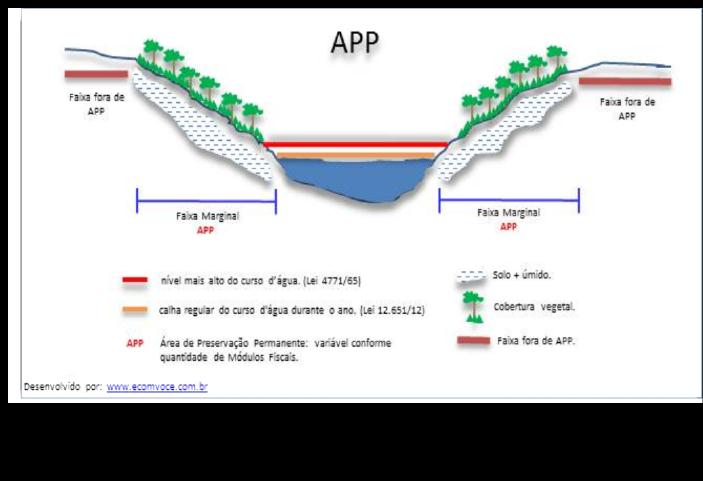 2008. Módulo Fiscal Recomposição obrigatória (faixa marginal ao curso d água) Observação 1 5 metros > 1-2 8 metros > 2-4 15 metros > 4 10 /15 20 /15 metros Cursos d água até 10 m de largura Demais