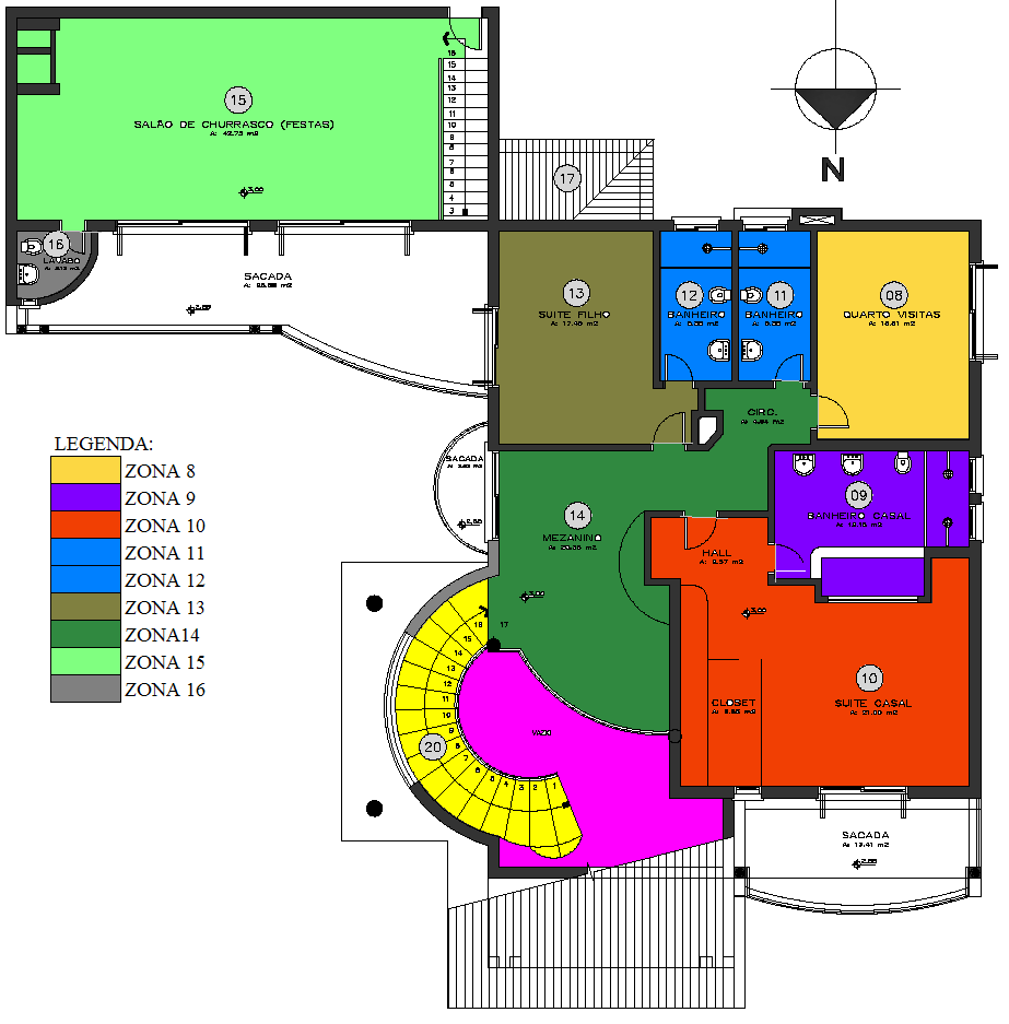 106 (b) Figura 5.1 - Identificação das zonas térmicas da edificação (a) 1 pavimento. (b) 2 pavimento A Figura 5.