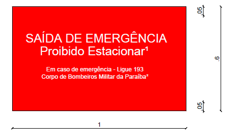 20 P6 Ver figura abaixo Proibido estacionar Símbolo: retangular Fundo: vermelho Pictograma: branco Na (s) porta (s) que servem como rota (s) de fuga dos ocupantes das edificações e está (ão) sujeita