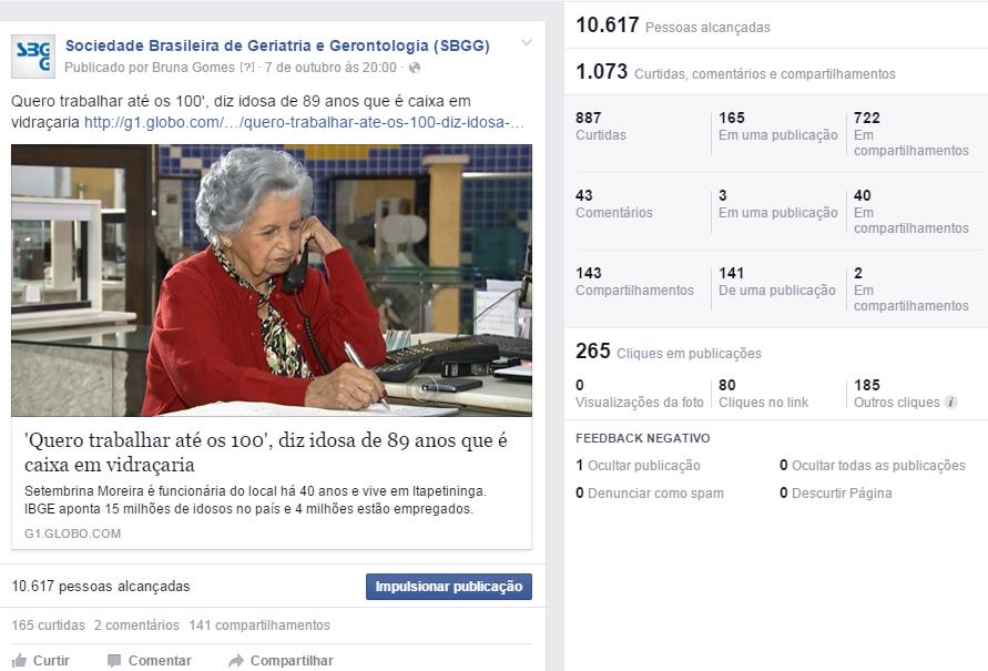 FACEBOOK Confira outra publicação que obteve grande alcance e interações em outubro: Diante da boa repercussão do post, analisamos que,