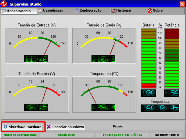 64 8.2.4 Desligando o computador pelo Supervise O Supervise permite o desligamento manual do computador e do nobreak através do comando Shutdown Imediato.