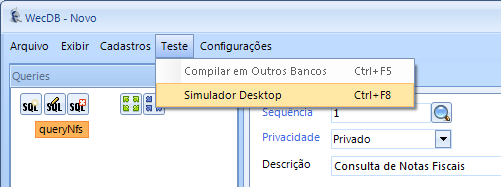 WecDB - 9 - Note que a sequência 1 foi gerada e carregada na Consulta.