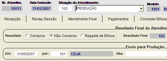 6.12. Atendimento Entrando em produção Preencha os campos correspondentes à data de envio para produção e