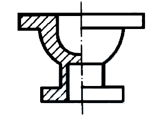 MEIO-CORTE Em peças com a linha de simetria vertical, o meio corte é representado À ESQUERDA da