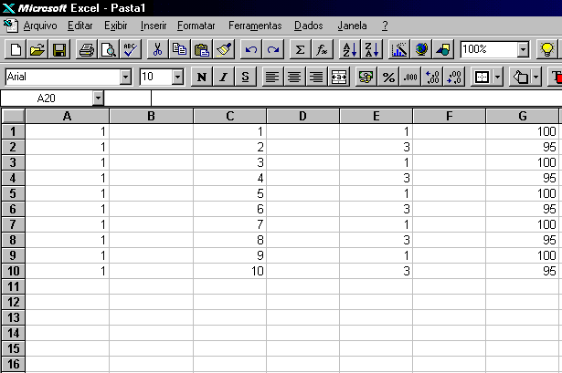8. Arraste a alça de seleção até G10. Sua planilha deve estar parecida com a figura abaixo: 2.6.4.