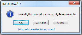 1. Título da mensagem de erro. 2. Mensagem de erro.