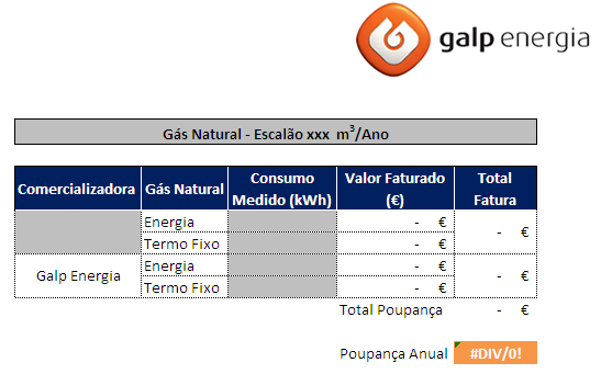 Simulador GN Preenchimento do escalão de consumo anual de GN Preenchimento da