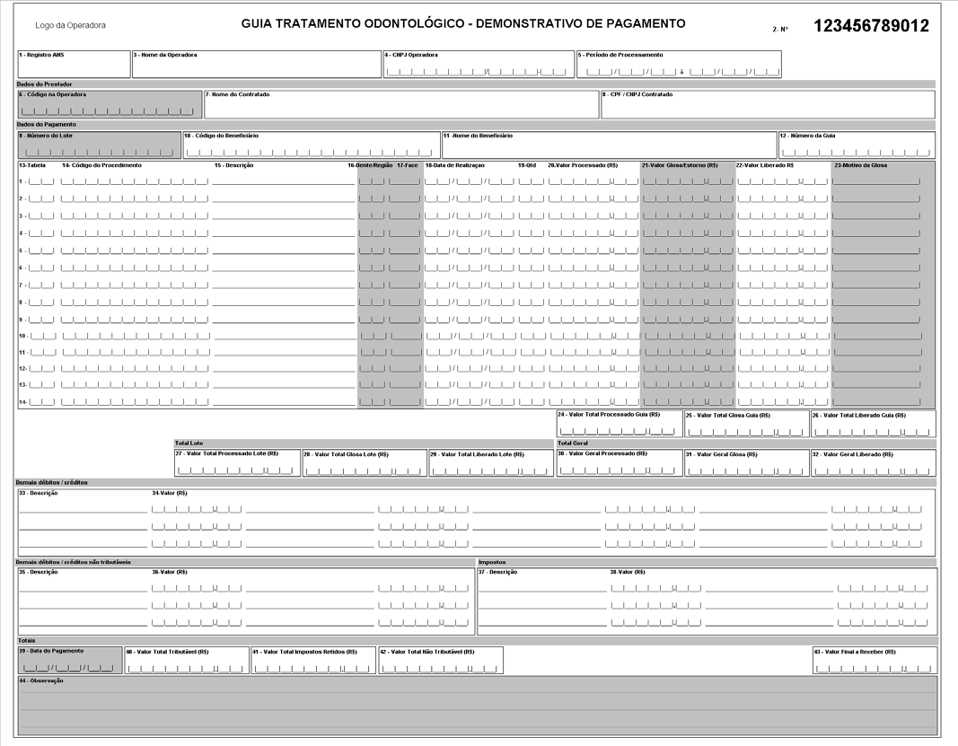 Modelo TISS para Demonstrativo de Pagamento