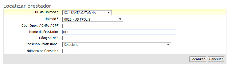 04 - Consultar Prestador pelo Nome Abreviado Implementado no SGUCard a pesquisa do prestador pelo nome abreviado.