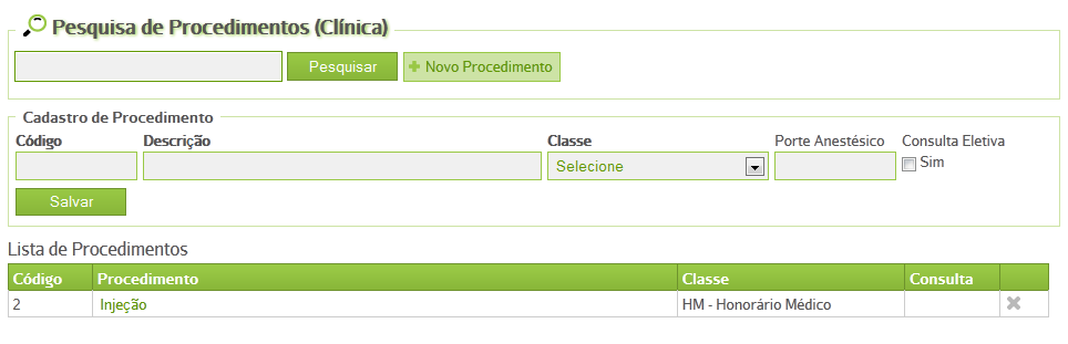 Cadastrando Procedimento Clicando no ícone Cadastro abrem-se opções de ação. Clique em Procedimento.