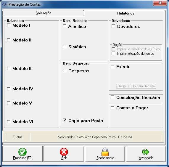 Módulo V Prestação de Contas Condomínio> Prestação de Contas Em Prestação de Contas Serão impressos todos os relatórios que irão compor sua Pasta mensal.