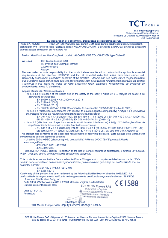 Informações regulamentares Conforme mencionado, as