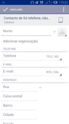 Toque para guardar. Toque para selecionar uma imagem para o contacto. Toque para adicionar uma nova etiqueta. Toque para abrir as outras etiquetas predefinidas desta categoria.